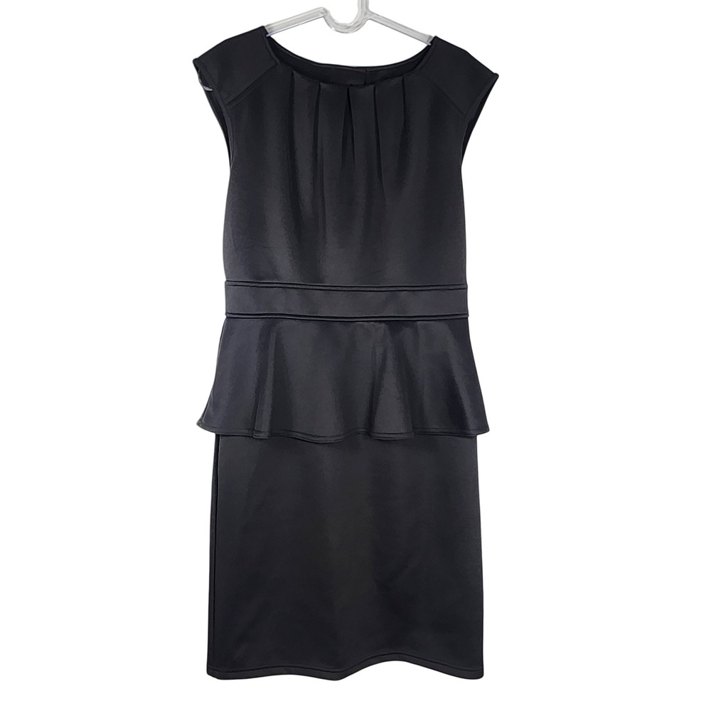 Spense Peplum Sheath Dress Black Womens 6 Scuba Knit Timeless Career Preppy